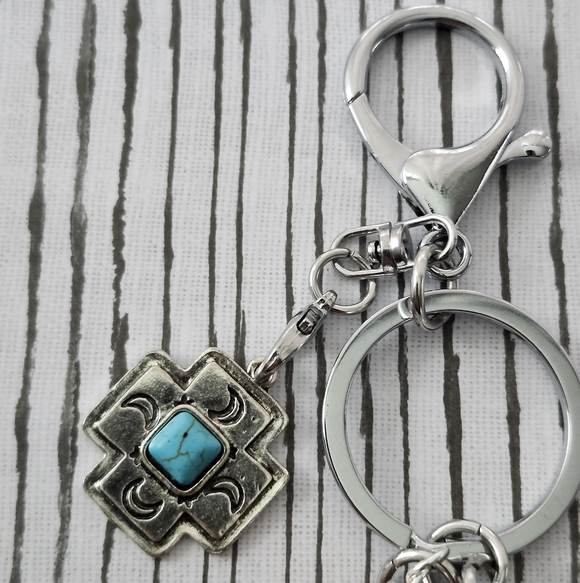 Southwest-inspired Purse Charm or Keychain Glass Howlite Stone Handcrafted - Picture 2 of 7